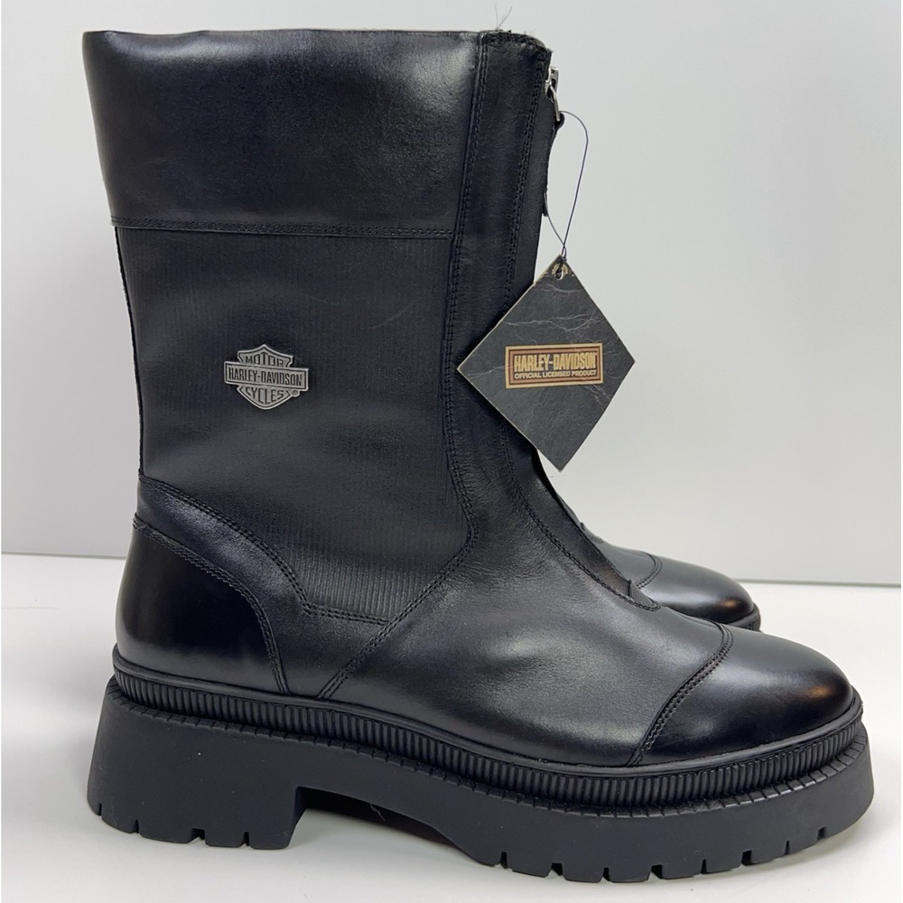 Harley Davidson Leather Riding Carney Boots Womens 10 Front Zip Biker Black NEW